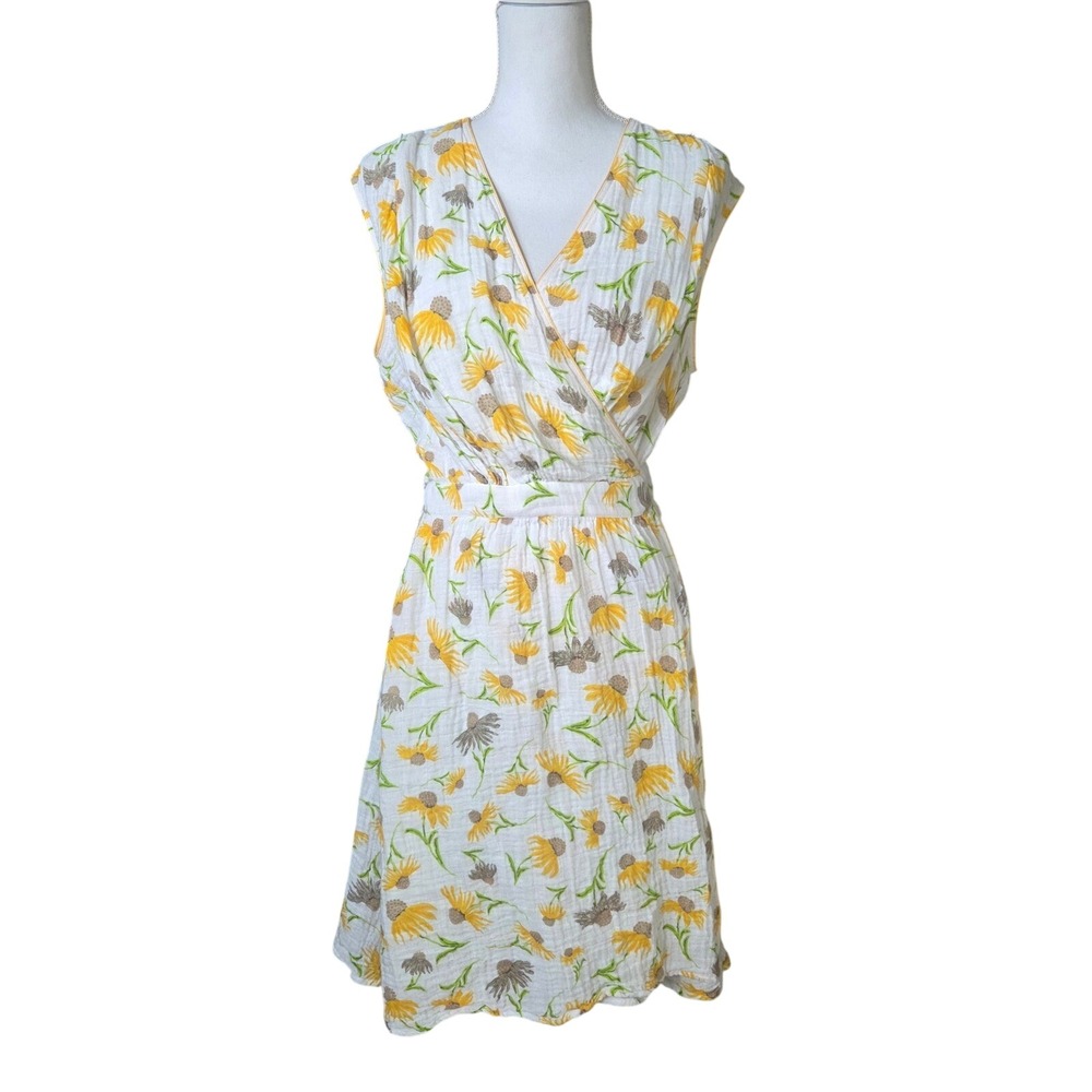 Cottagecore Yellow Floral Cotton Gauze Smocked Wrap Maternity Nursing Dress Midi